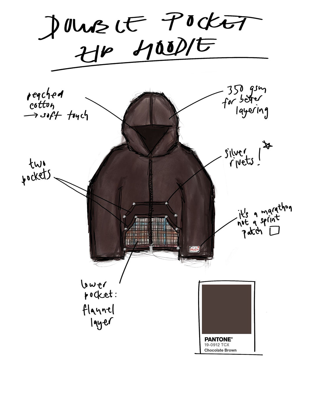 Double Pocket Zip-Hoodie Brown