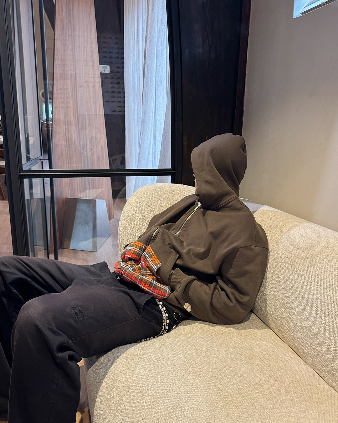 Double Pocket Zip-Hoodie Brown