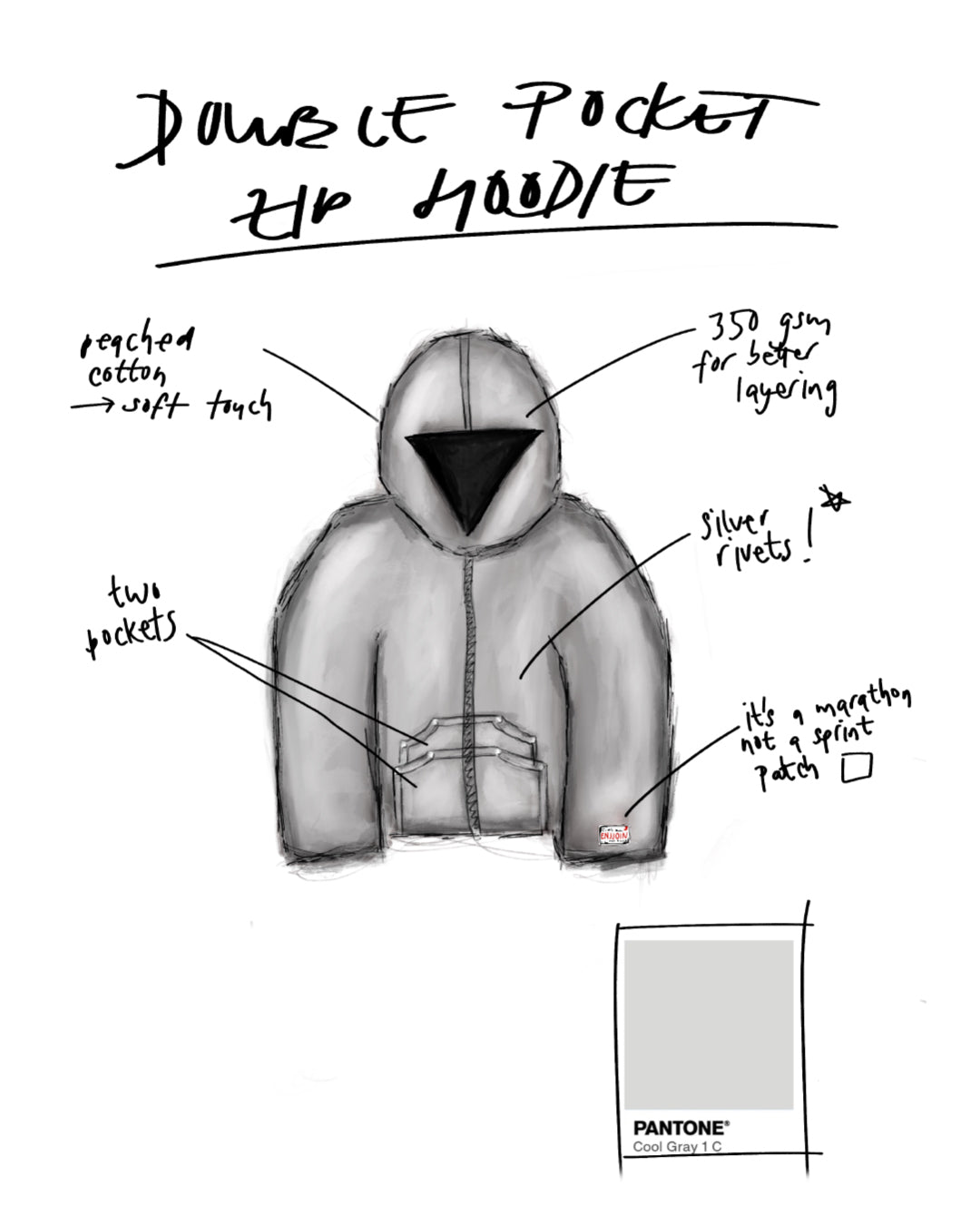 Double Pocket Zip-Hoodie Light Grey